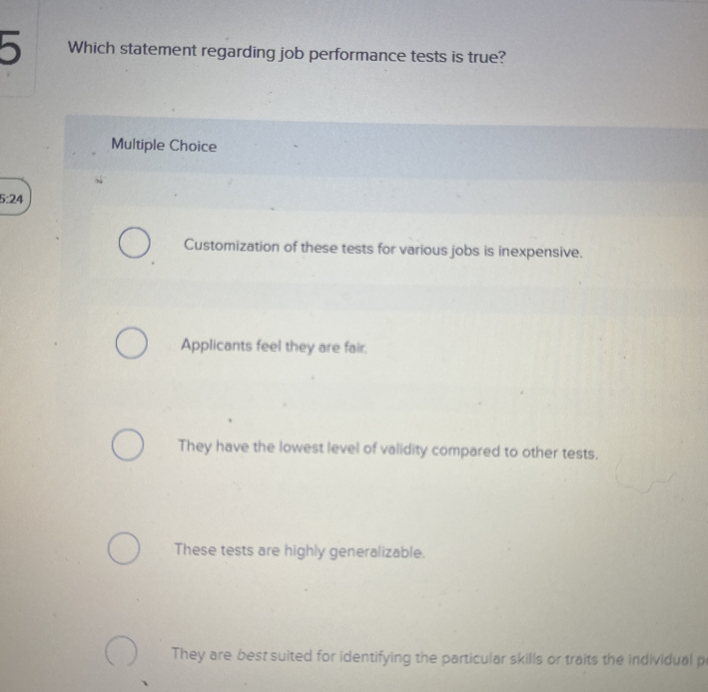 Which statement regarding job performance tests