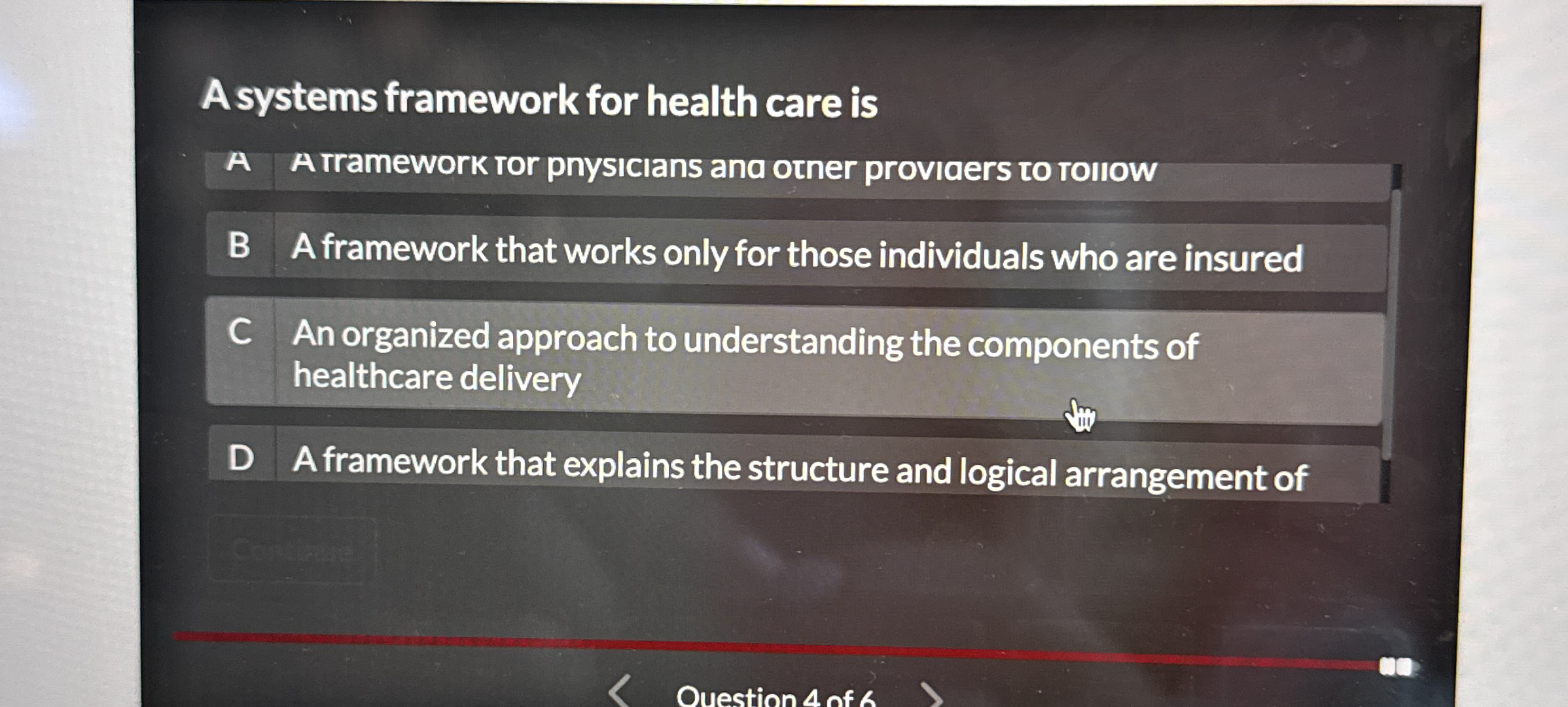 A systems framework for health care is A A