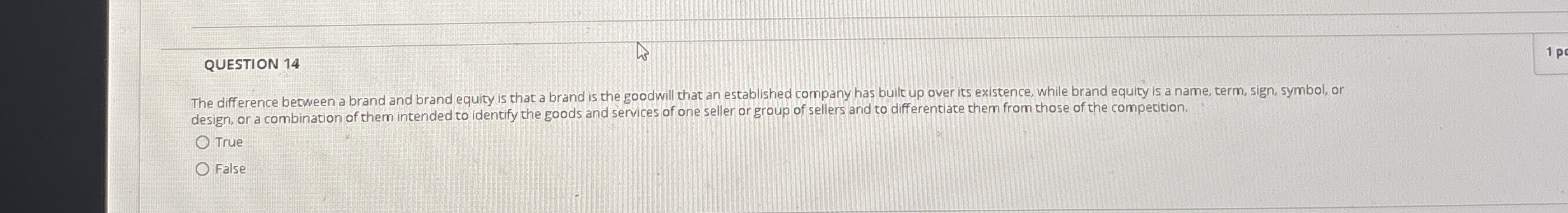 QUESTION 1 4 The difference between a brand and