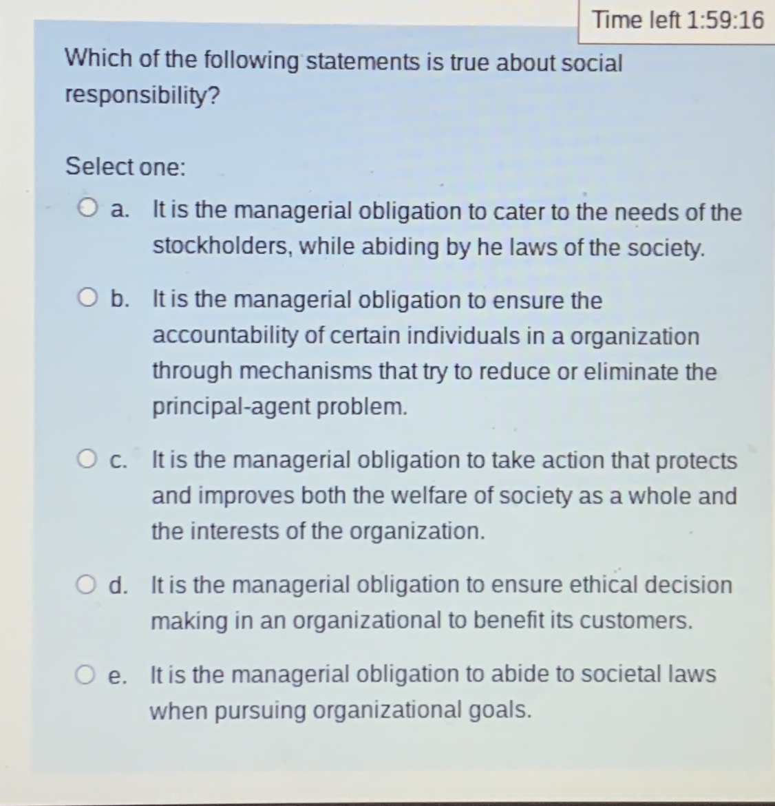 Time left 1 : 5 9 : 1 6 Which of the following