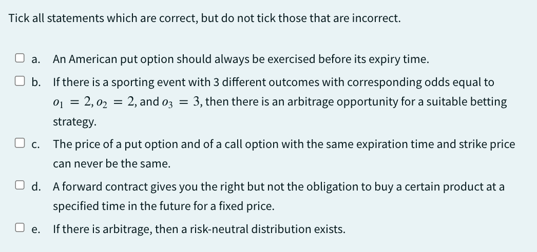 Tick all statements which are correct, but do not