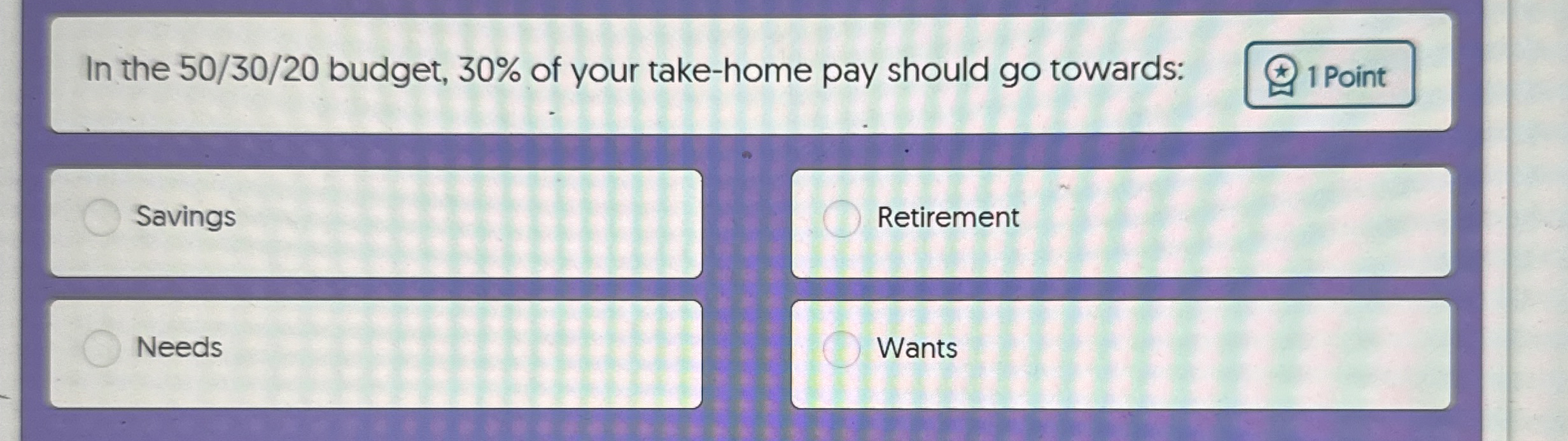 In the 5 0 / 3 0 / 2 0 budget, 3 0 % of your take