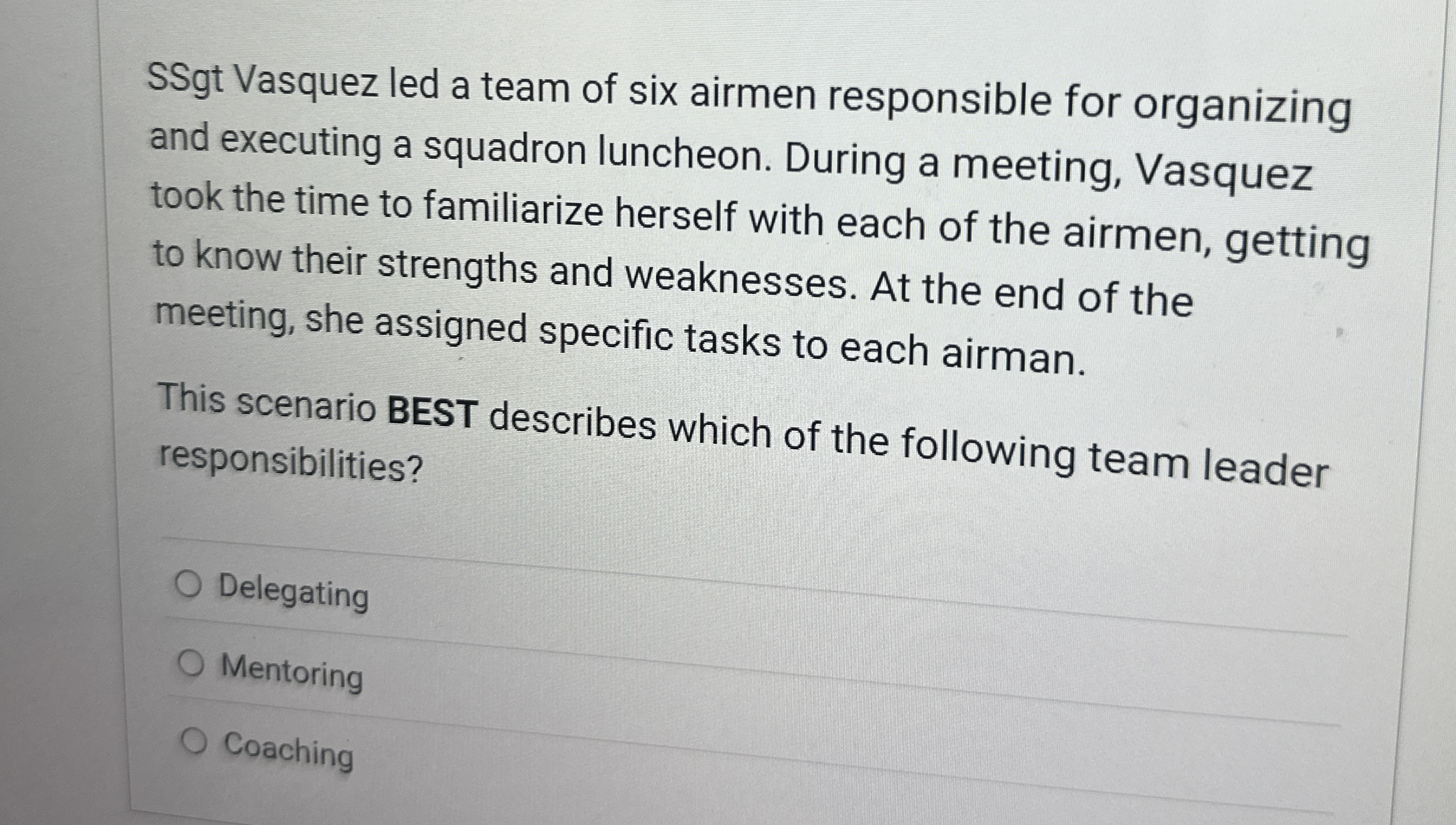 SSgt Vasquez led a team of six airmen responsible