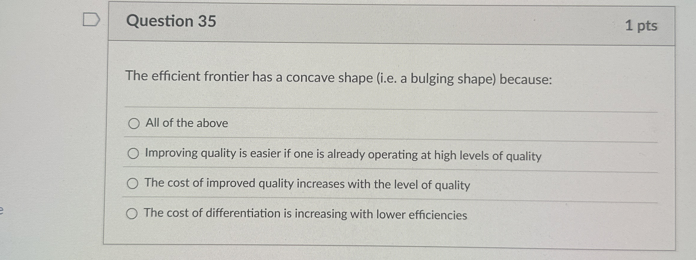 Question 3 5 1 pts The efficient frontier has a