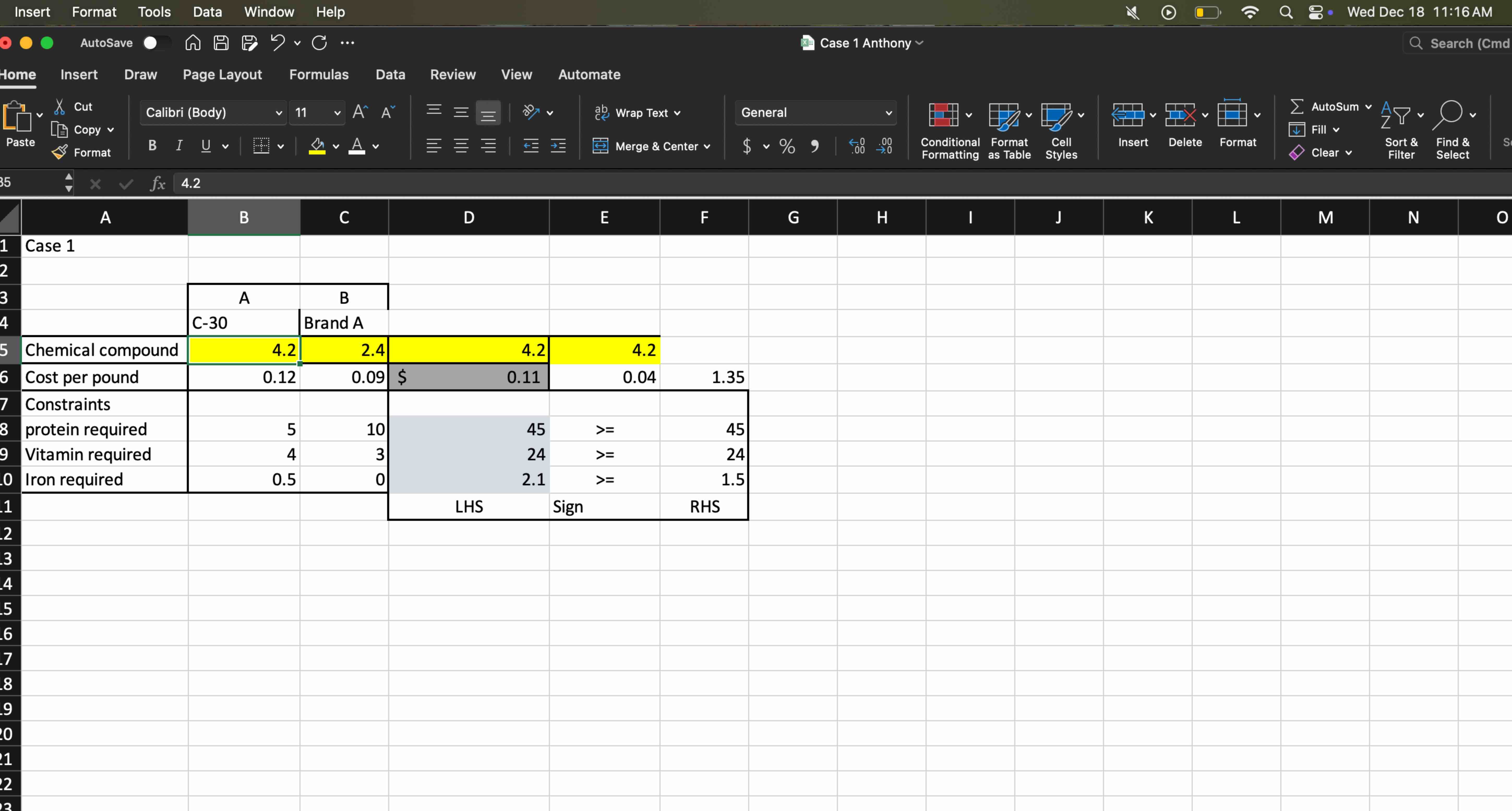 I need help setting up this excel sheet Golding