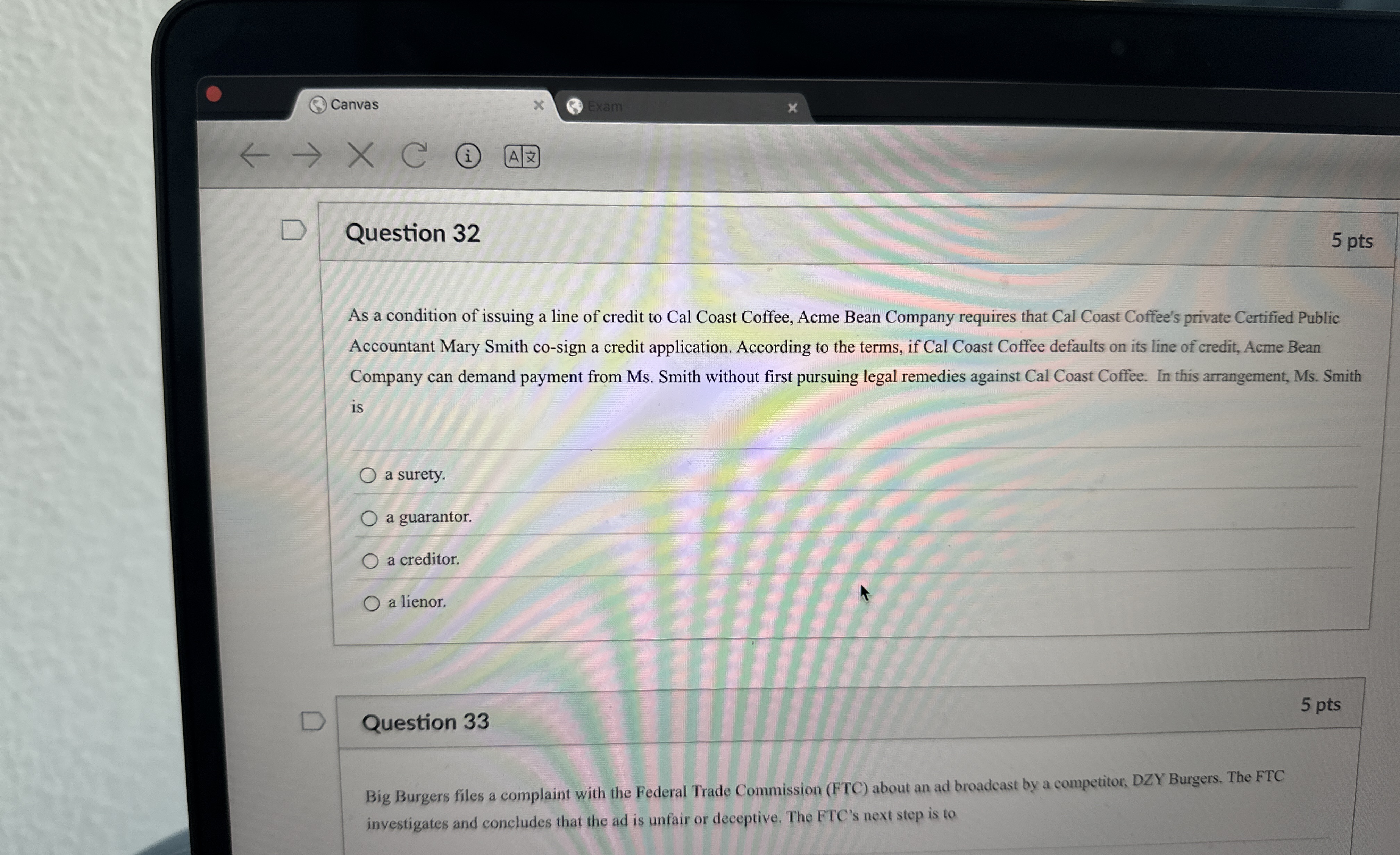 Canvas Exam ( i ) A Question 3 2 5 pts As a