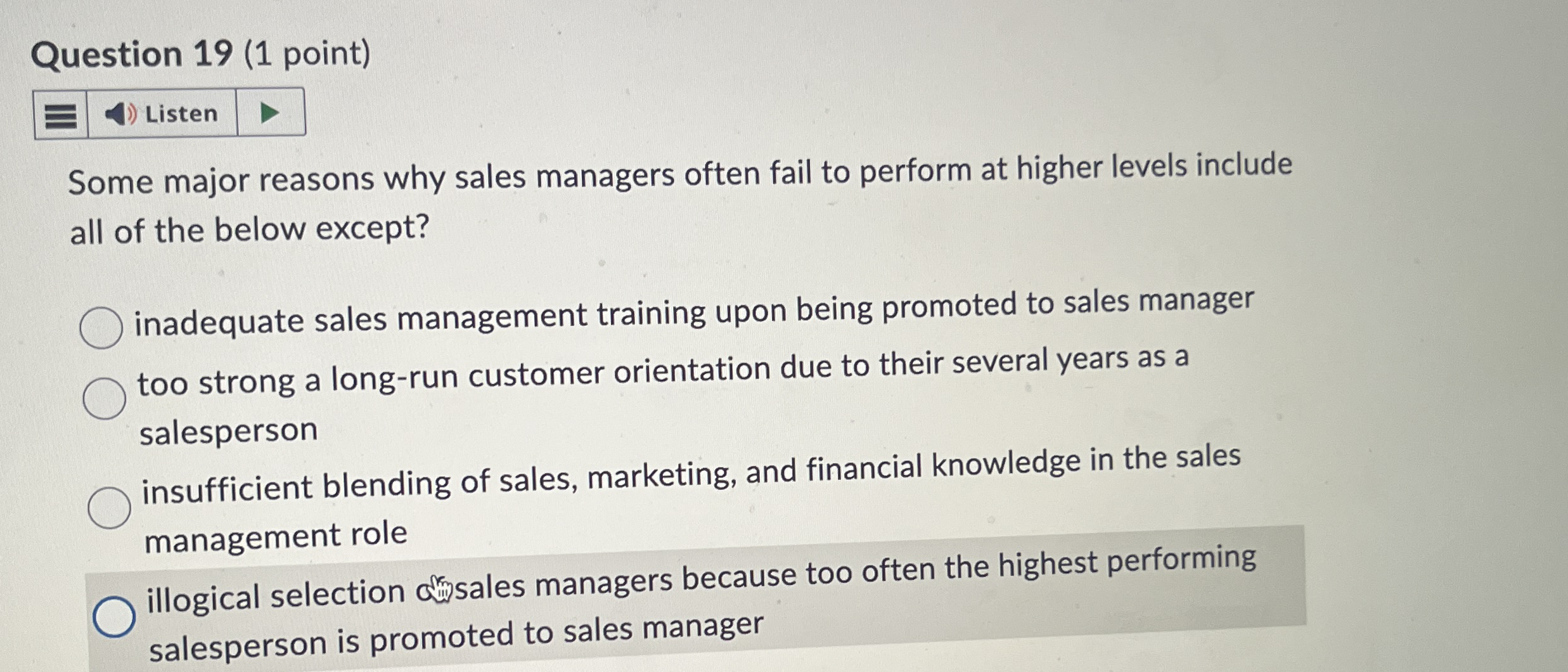 Question 1 9 ( 1 point ) Some major reasons why