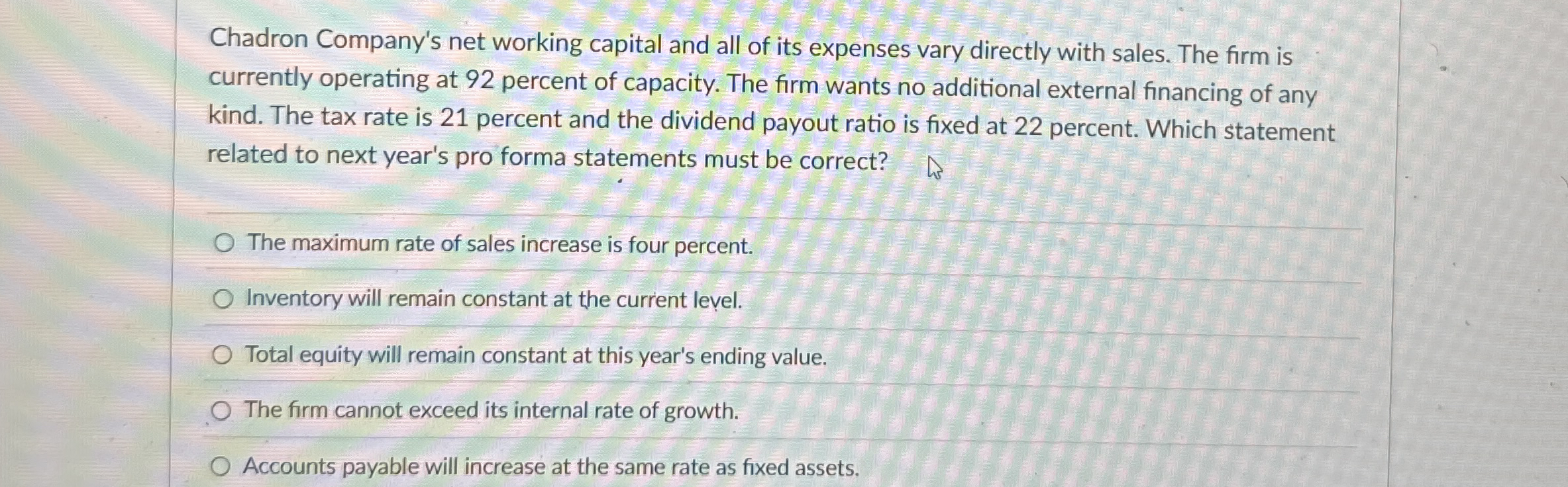 Chadron Company's net working capital and all of