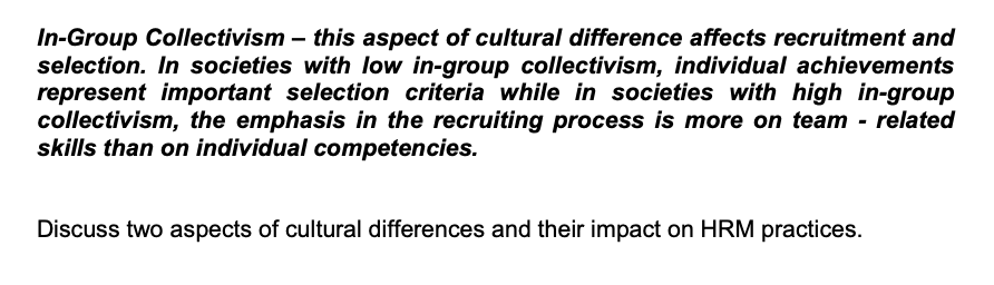 Pick two cultural aspects: Example: Individualism