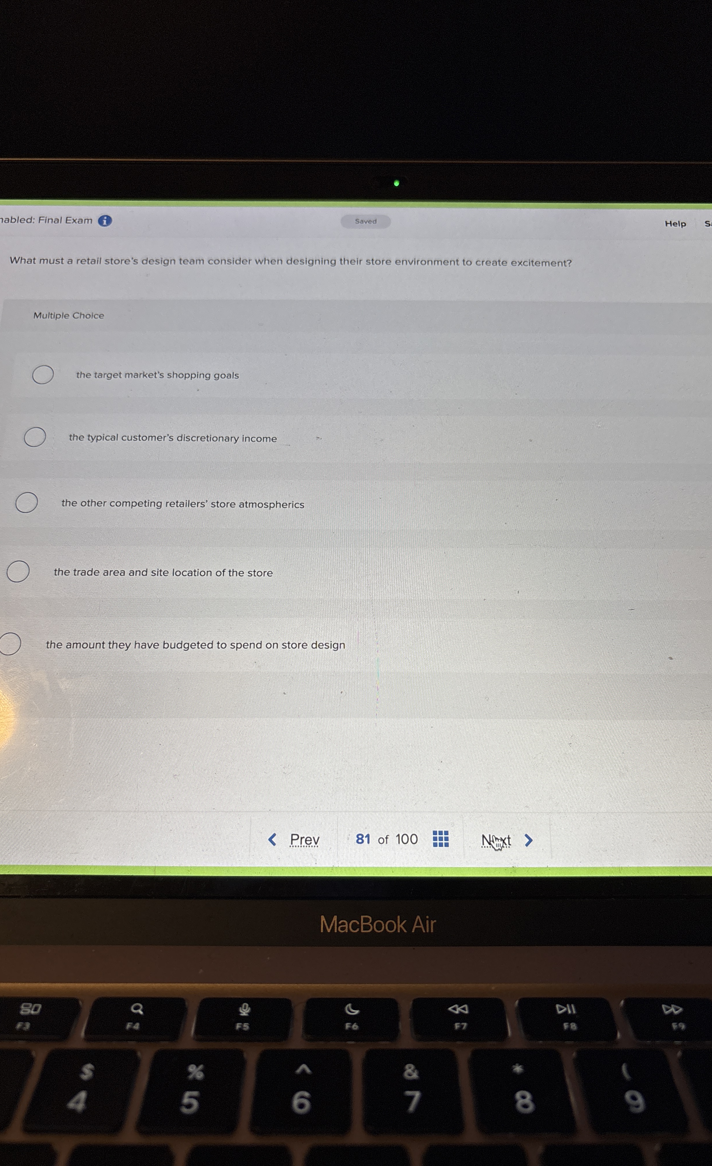 abled: Final Exam ( i ) Help What must a retail