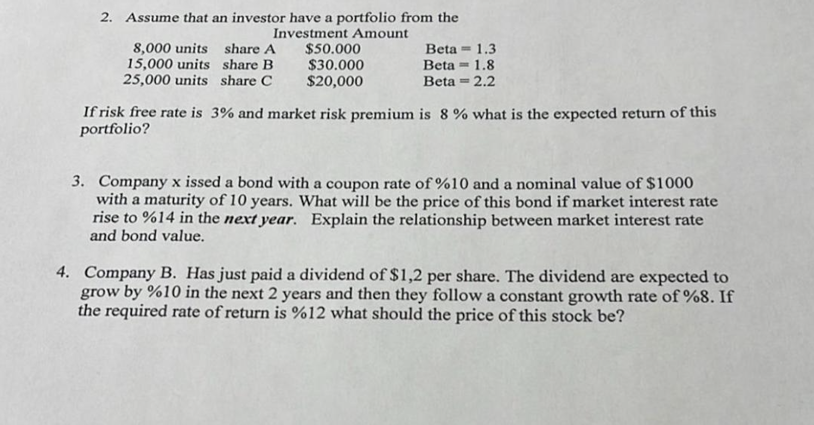 2 . Assume that an investor have a portfolio from