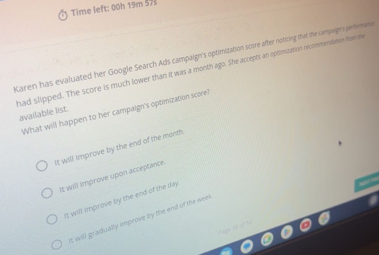 ( Time left: 0 0 h 1 9 m 5 7 s had slipped. The