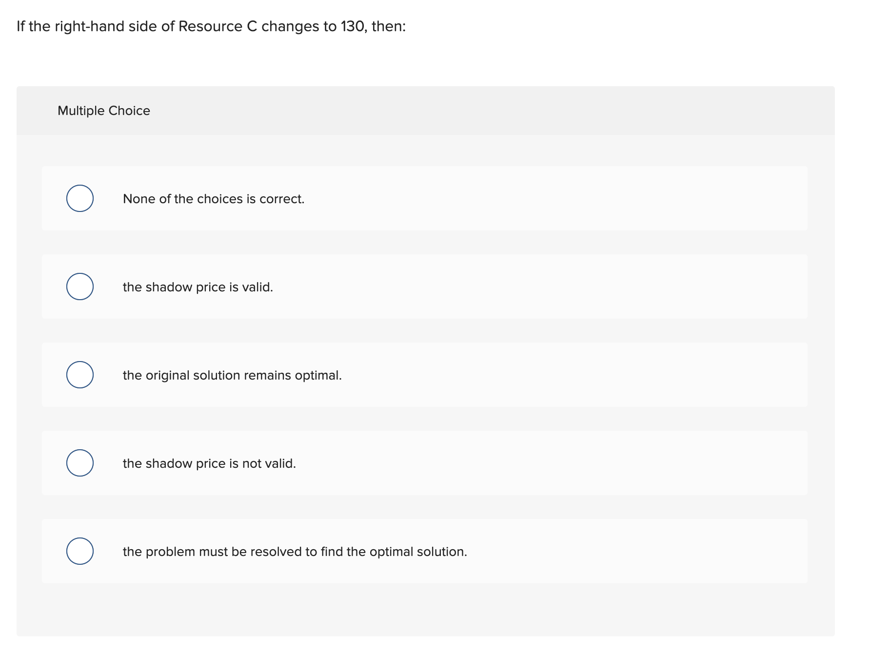 If the right - hand side of Resource C changes to