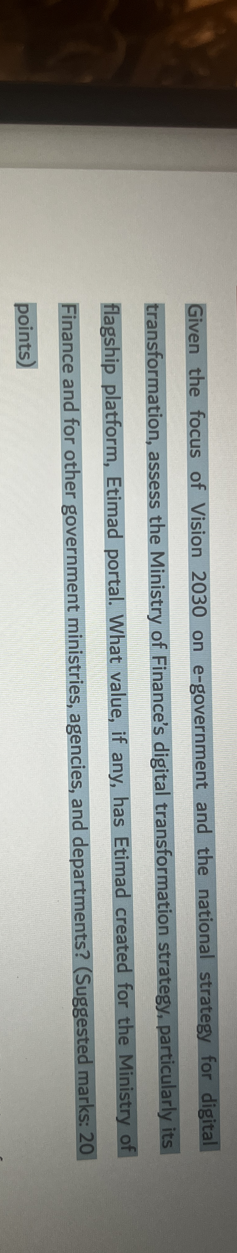 Given the focus of Vision 2 0 3 0 on e -