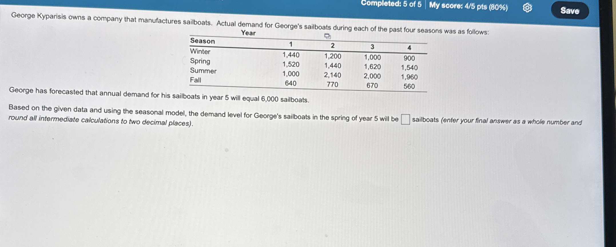 Completed: 5 of 5 My score: 4 / 5 pts ( 8 0 % )