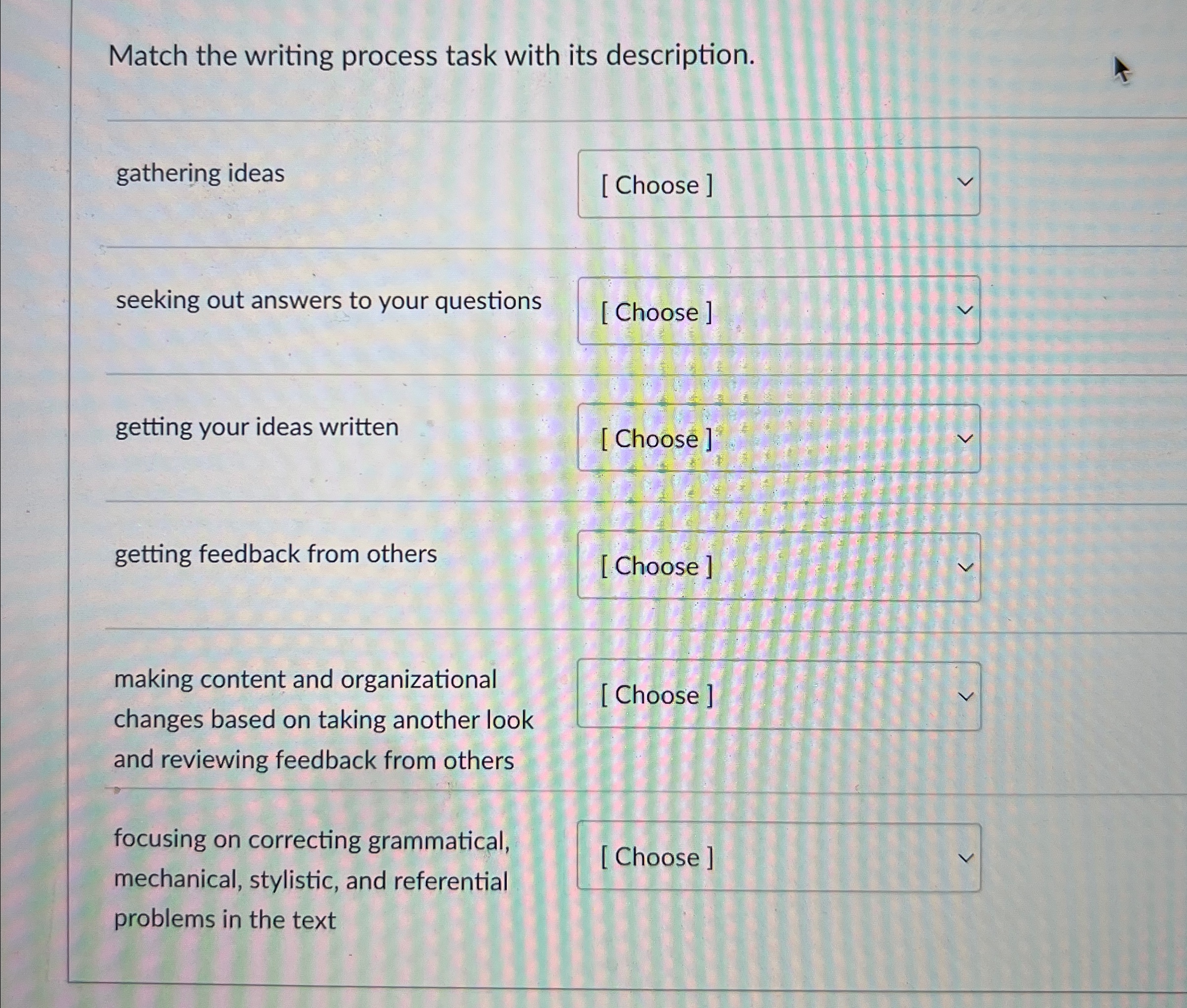 Match the writing process task with its