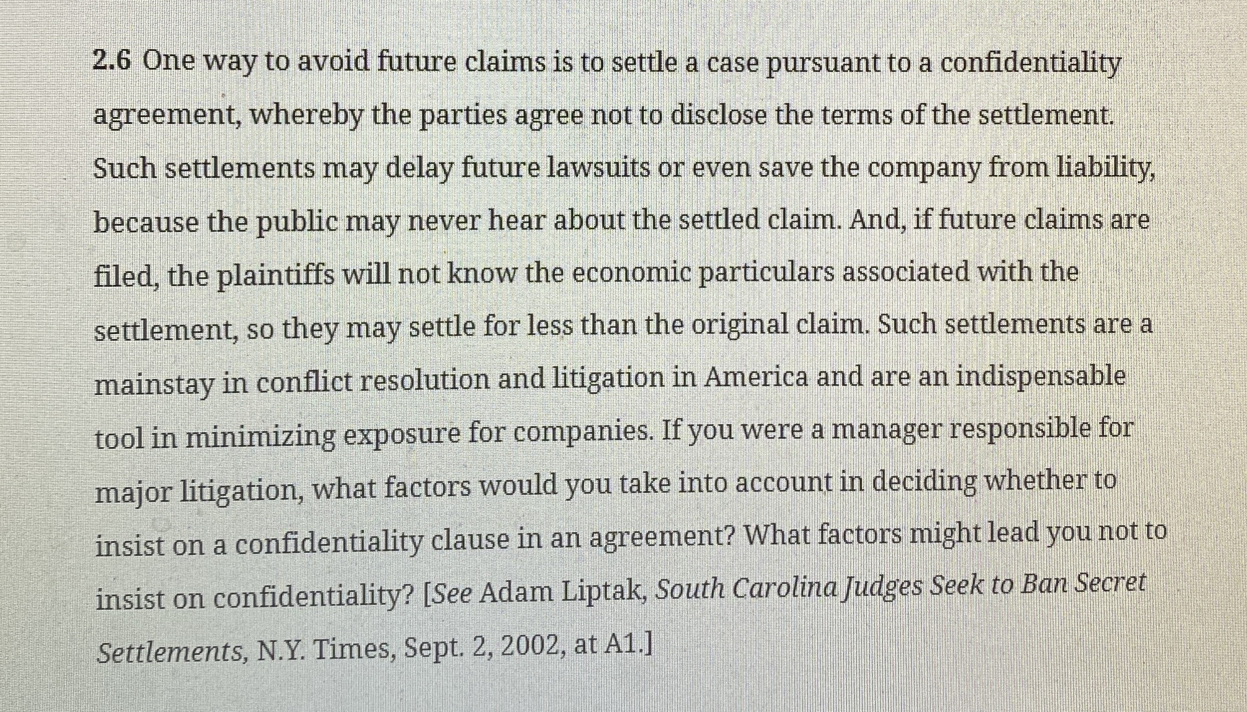 2 . 6 One way to avoid future claims is to settle