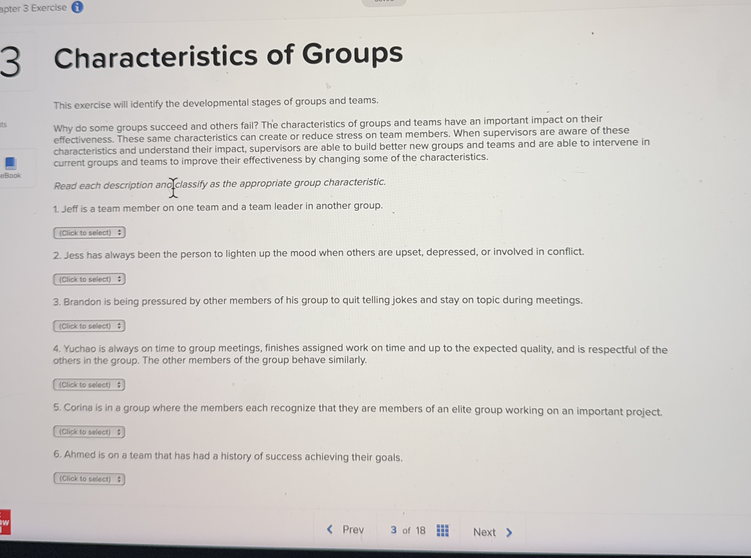 apter 3 Exercise 1 Characteristics of Groups This