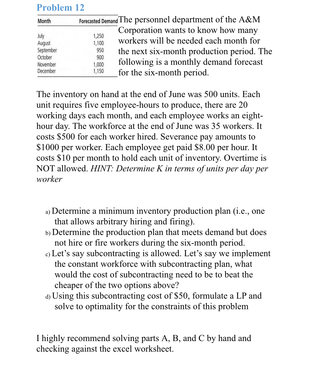 Problem 1 2 \ table [ [ Month , Forecasted