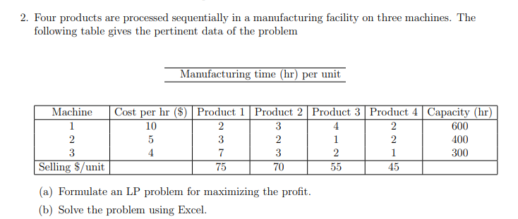 2 . Four products are processed sequentially in a
