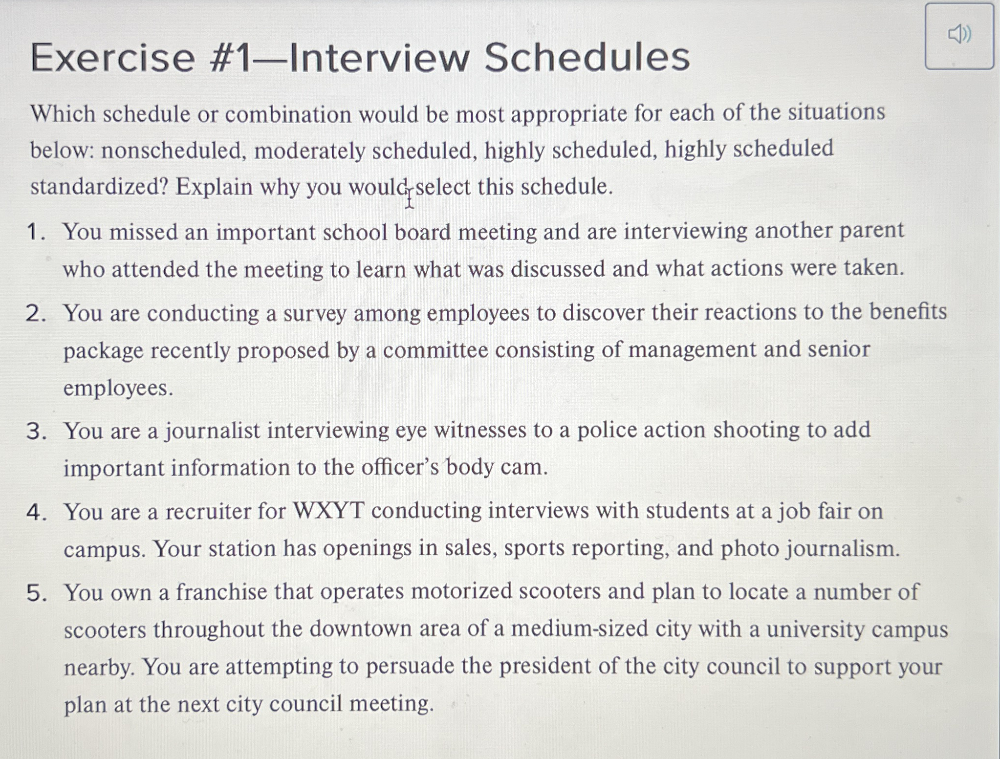 Exercise # 1 Interview Schedules Which schedule
