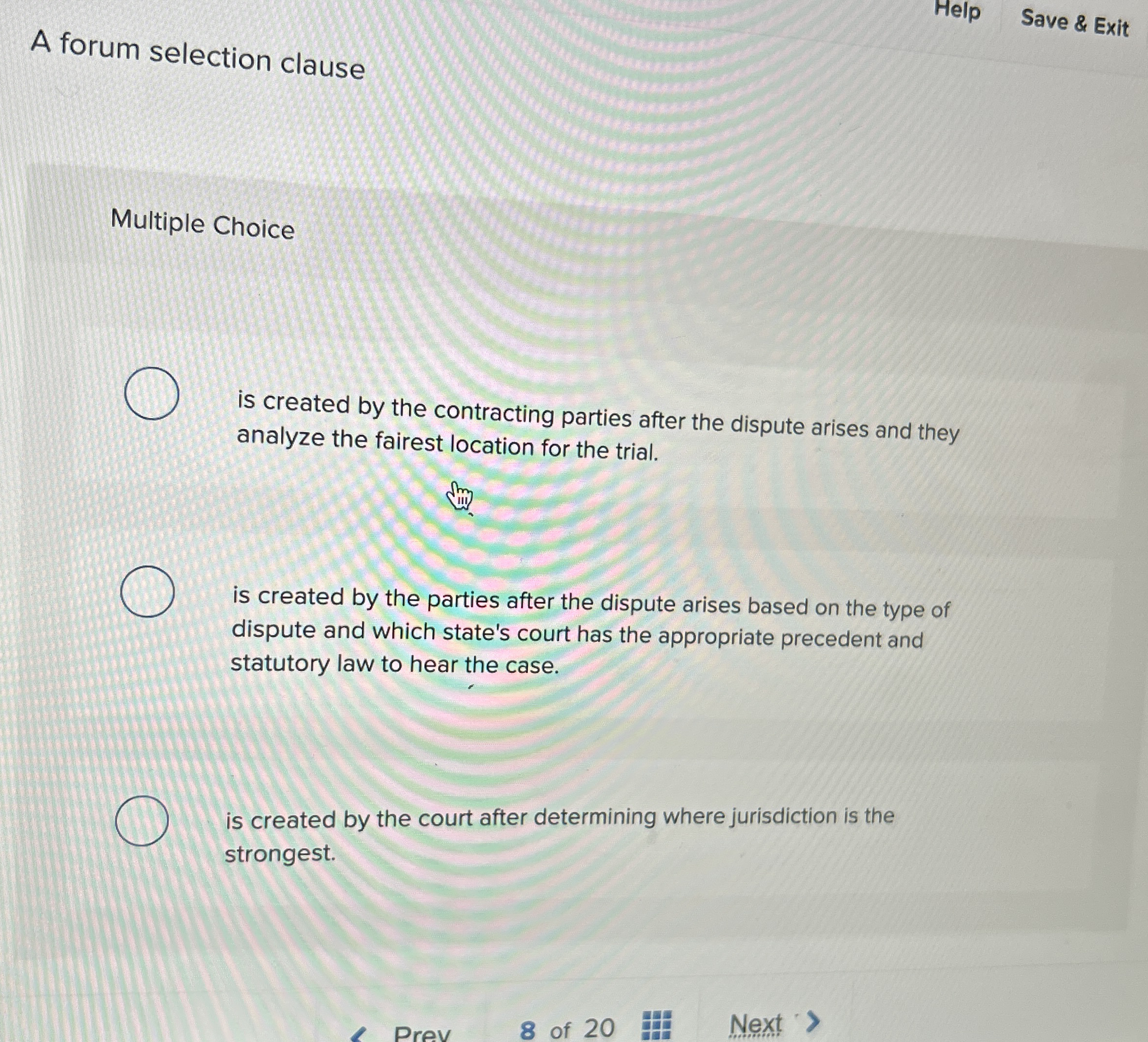 Help A forum selection clause Save & Exit