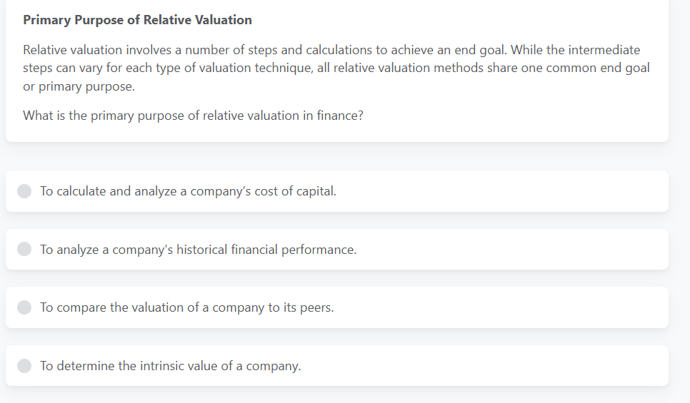Primary Purpose of Relative Valuation Relative
