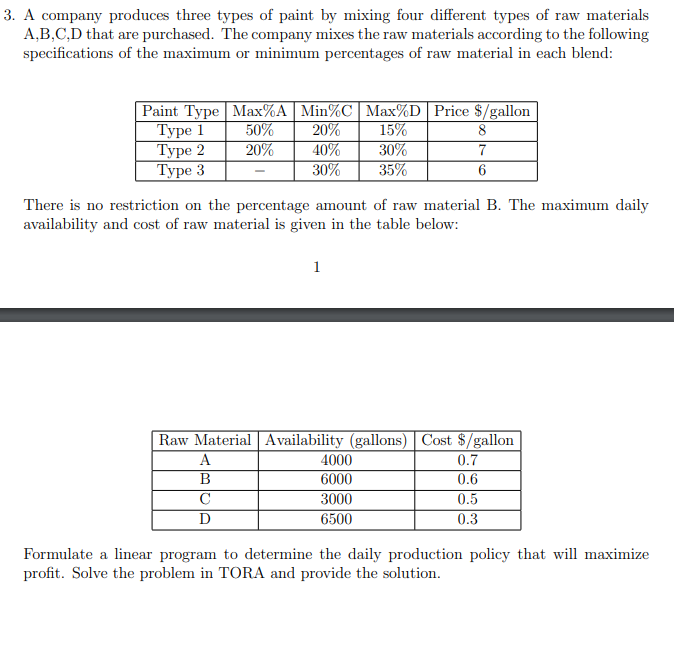 3 . A company produces three types of paint by