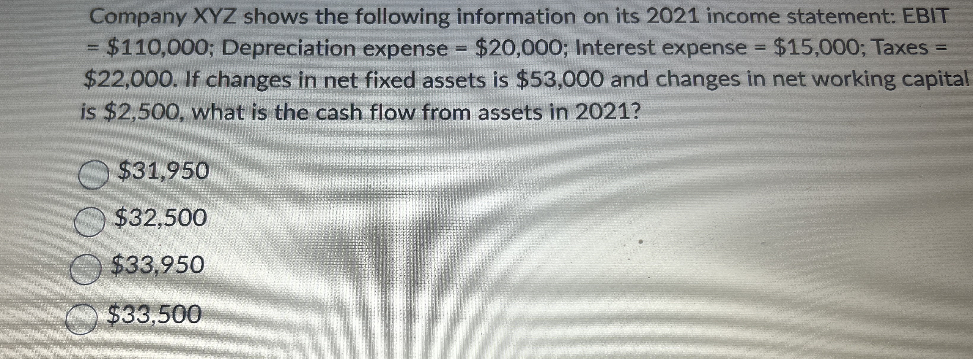 Company XYZ shows the following information on