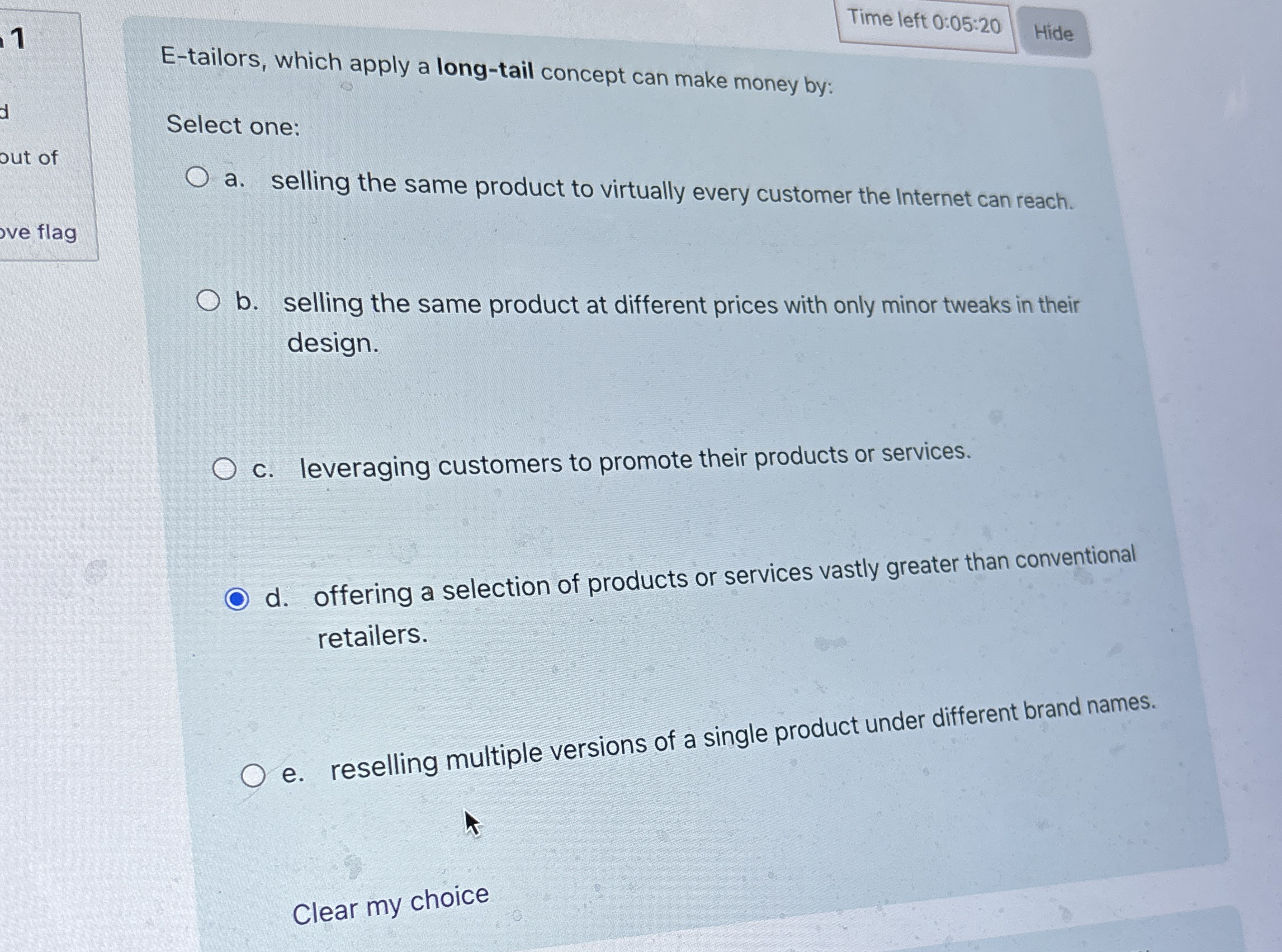 1 Time left 0 : 0 5 : 2 0 E - tailors, which