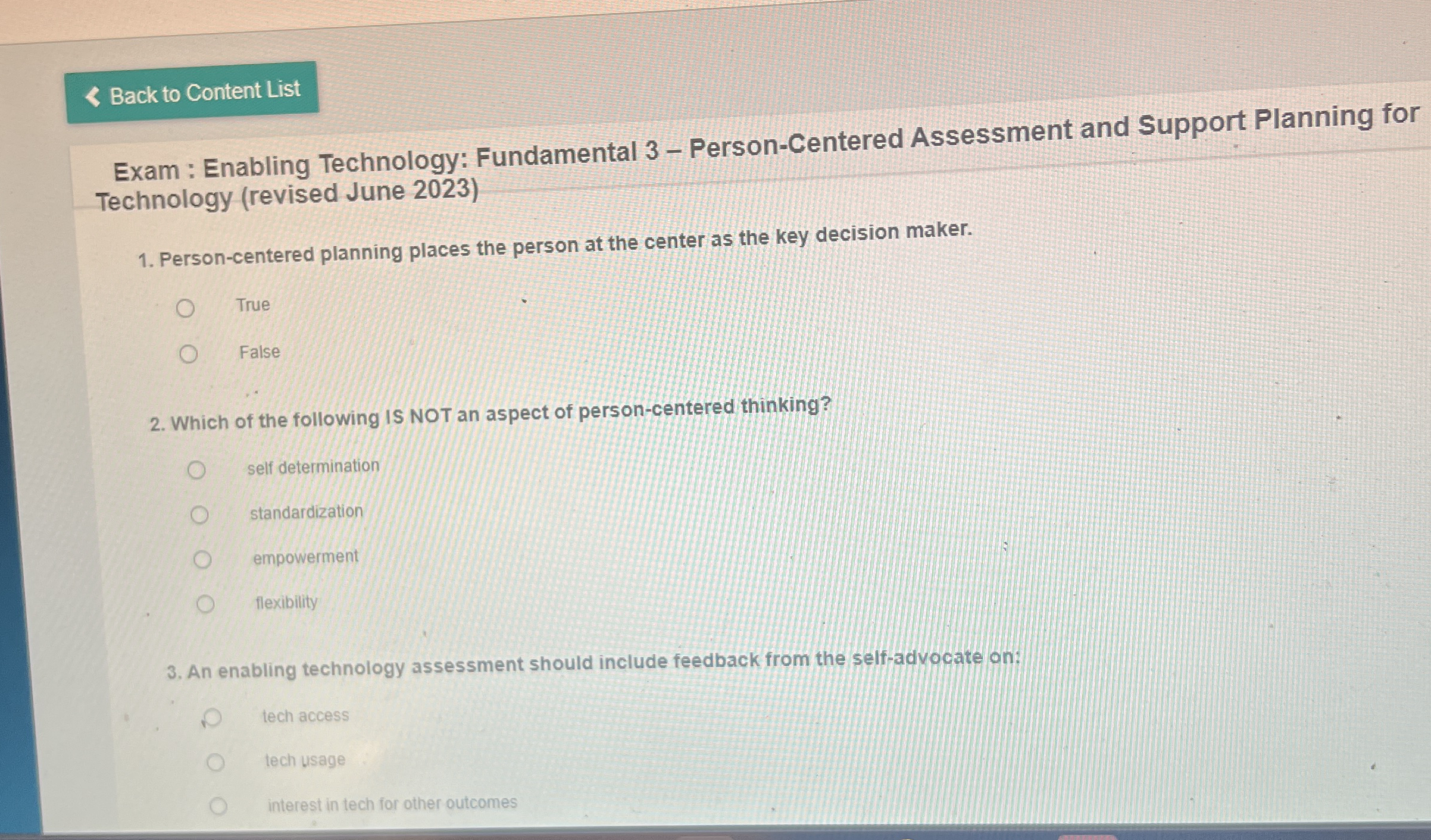Exam : Enabling Technology: Fundamental 3 -