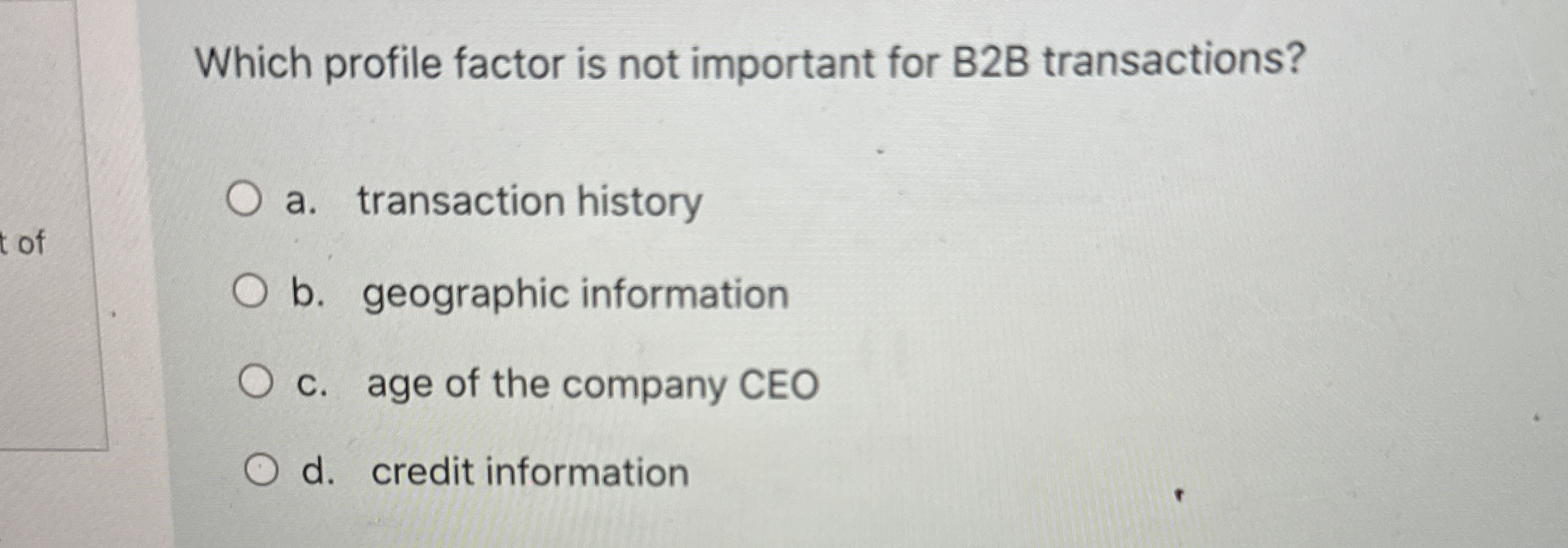 Which profile factor is not important for B 2 B
