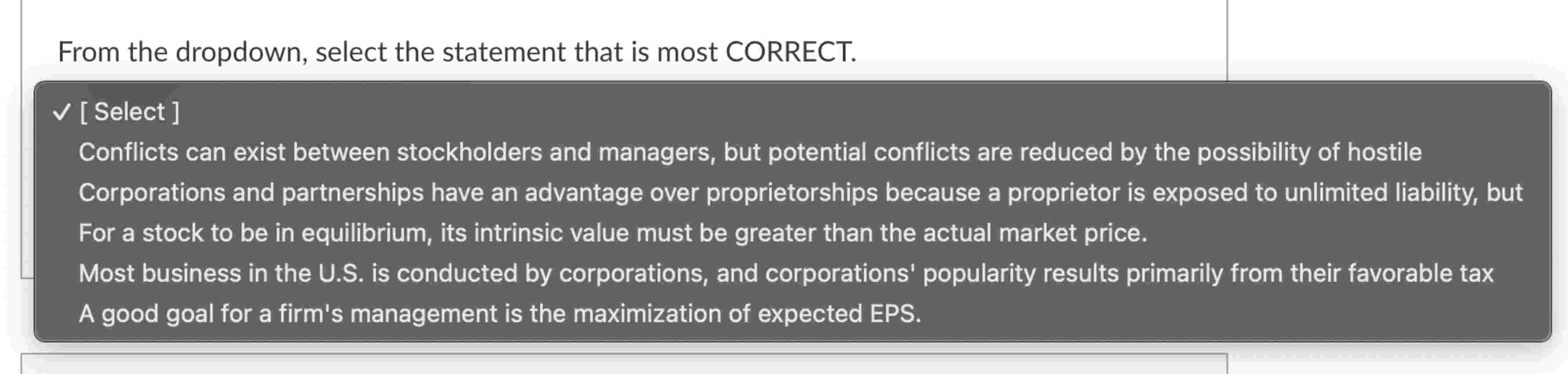 From the dropdown, select the statement that is