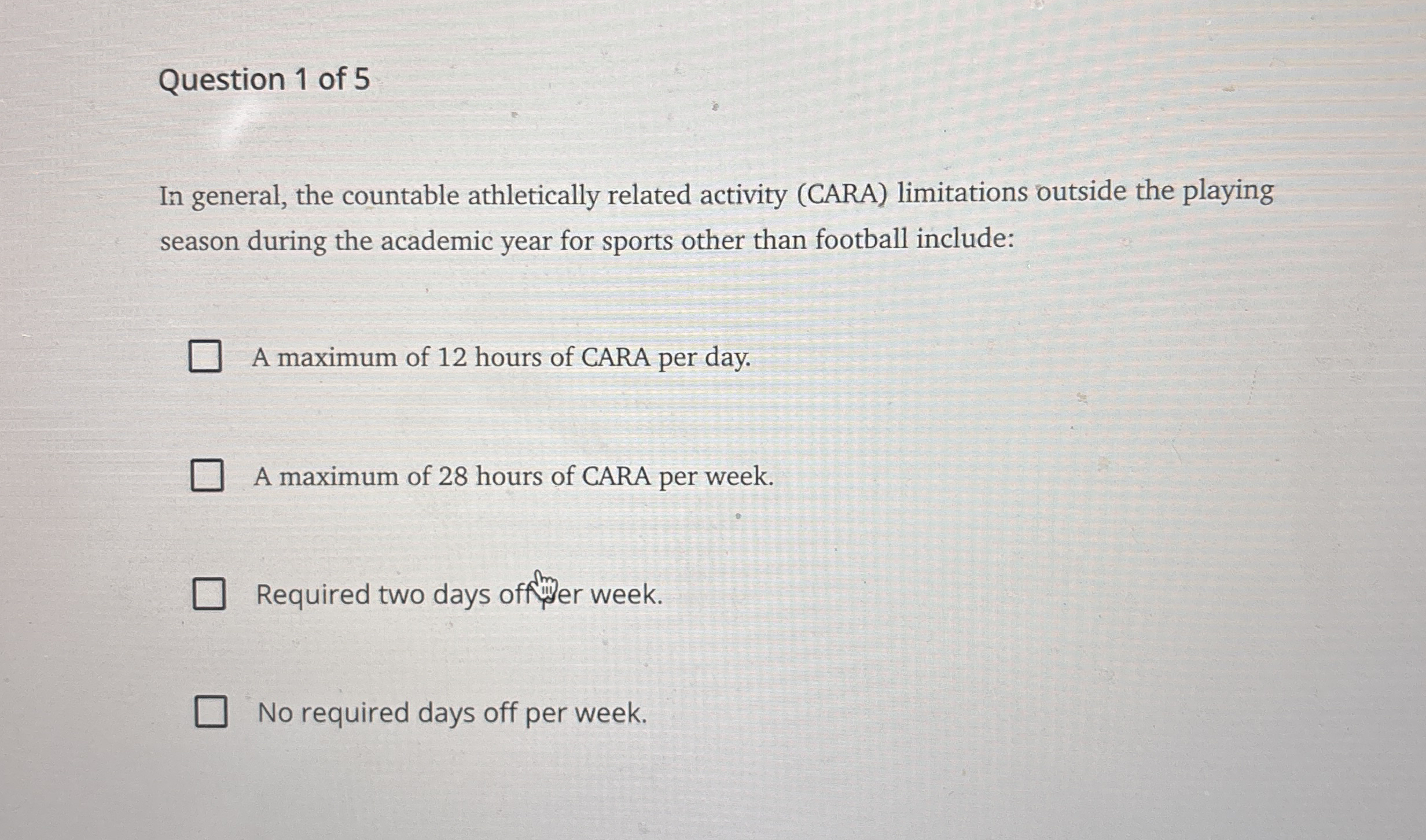 Question 1 of 5 In general, the countable