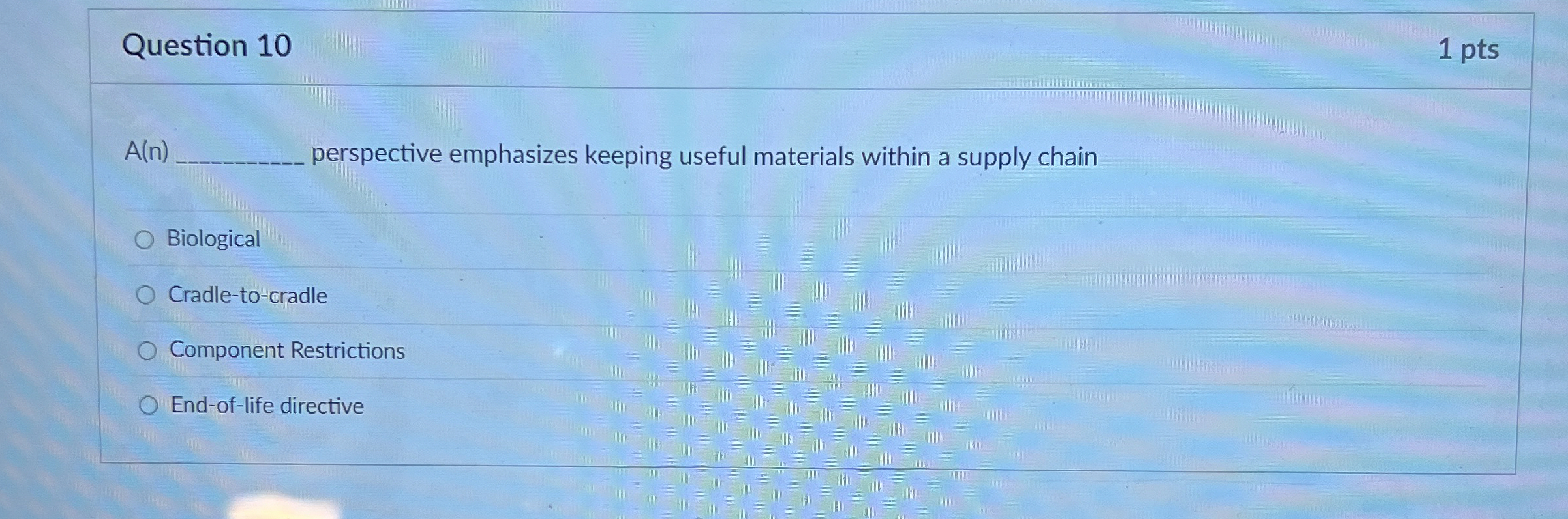 Question 1 0 1 pts A ( n ) perspective emphasizes