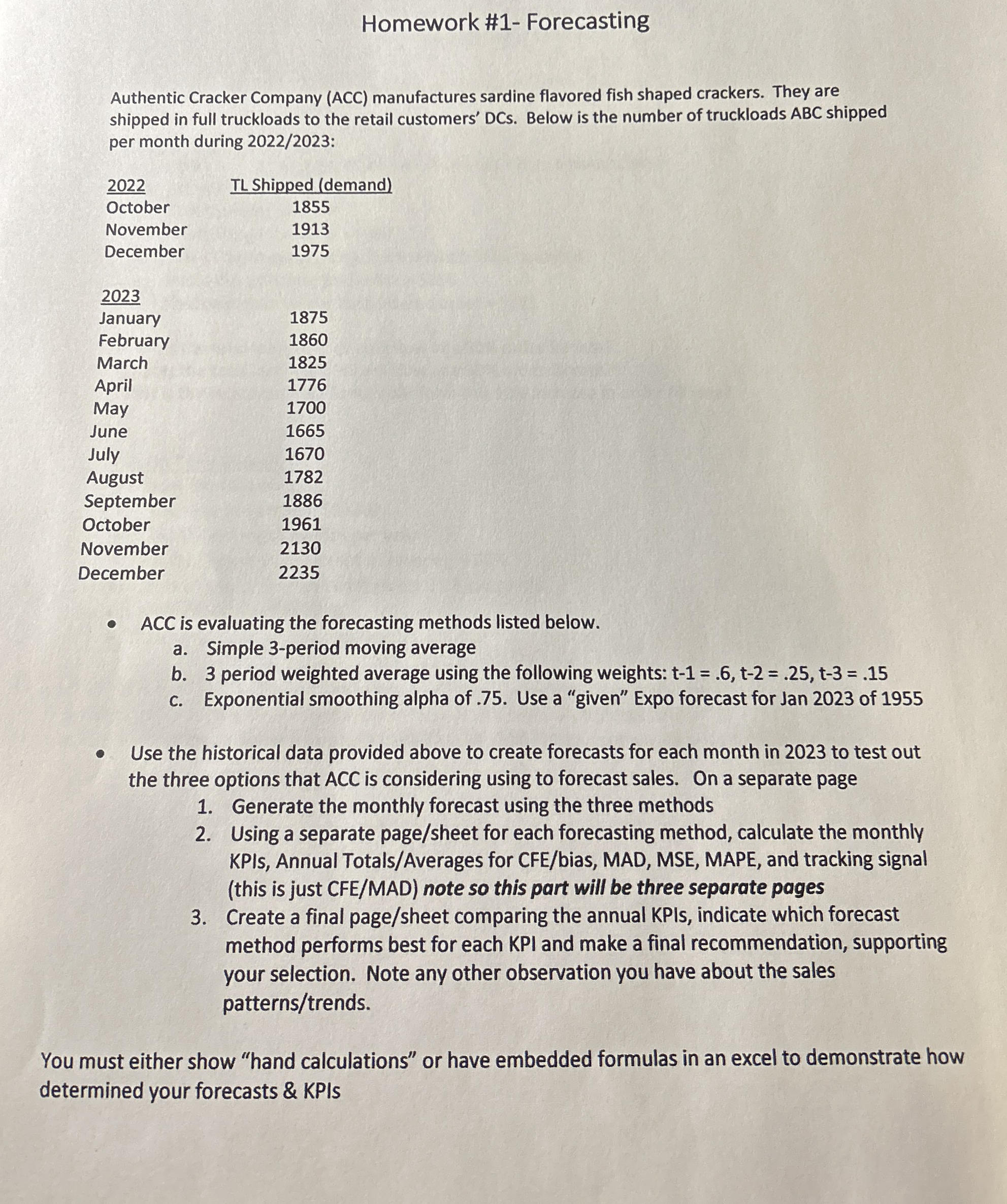 Homework # 1 - Forecasting Authentic Cracker