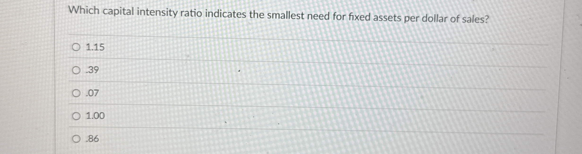 Which capital intensity ratio indicates the