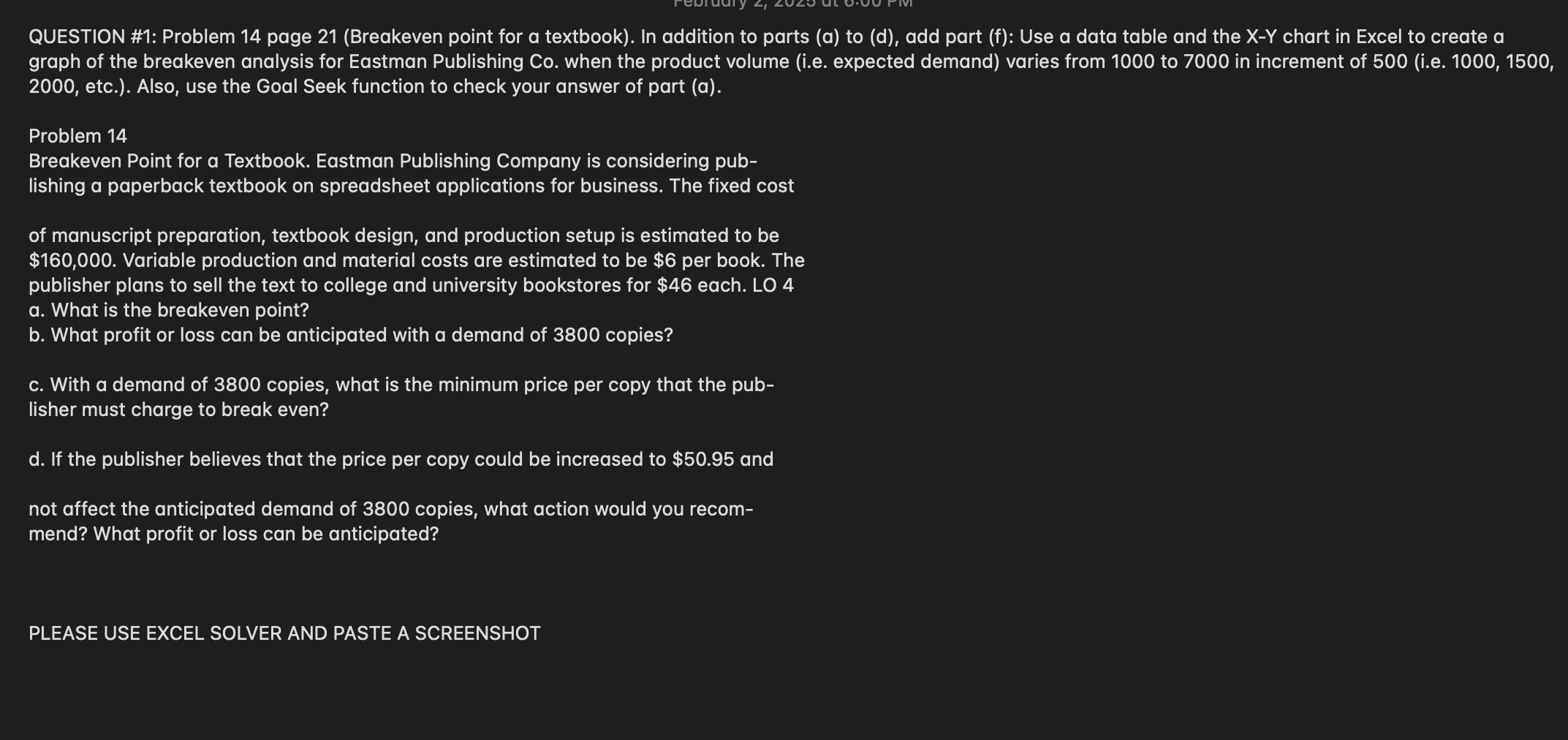 QUESTION # 1 : Problem 1 4 page 2 1 ( Breakeven