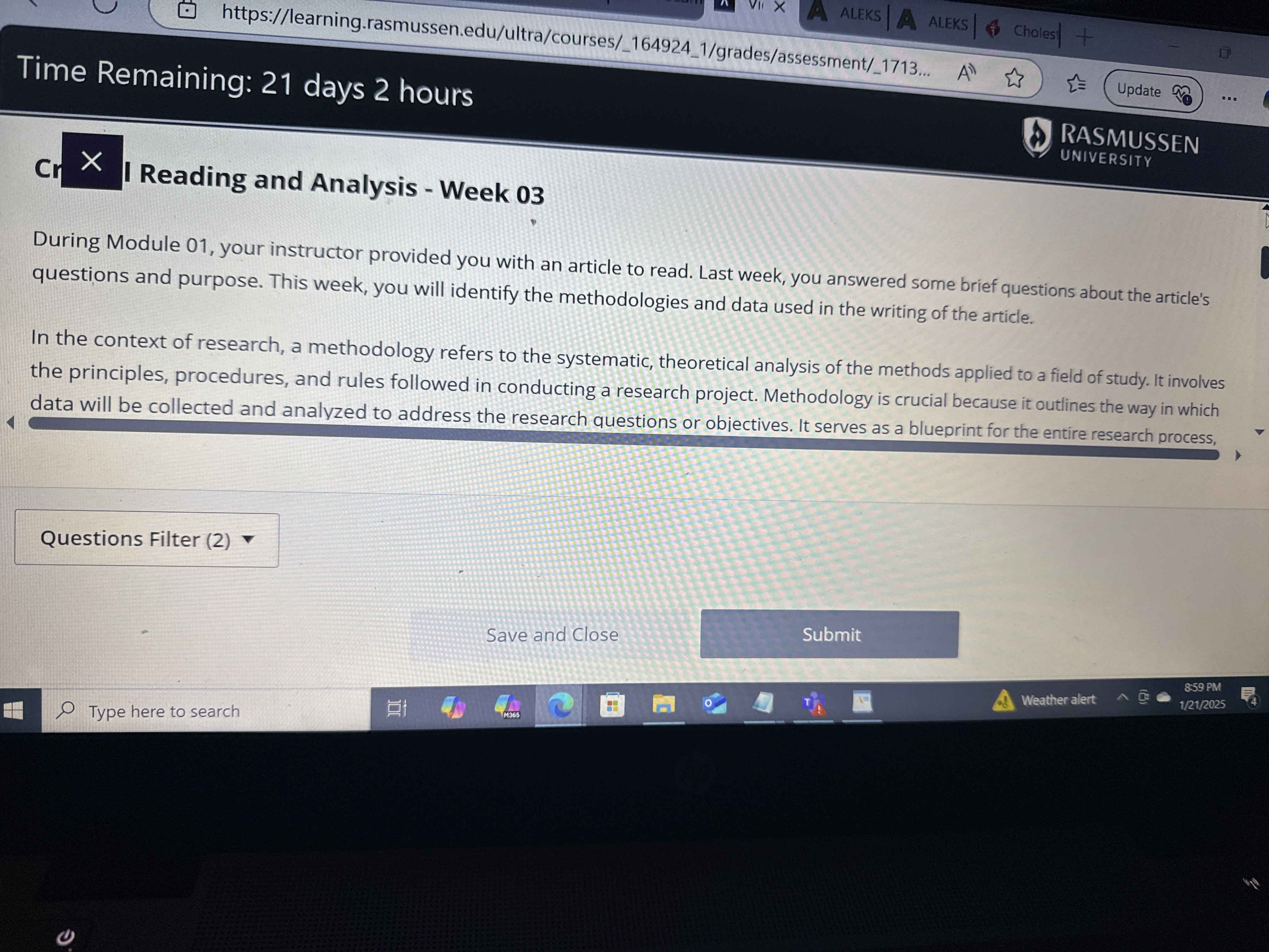 Reading and Analysis - Week 0 3 During Module 0 1