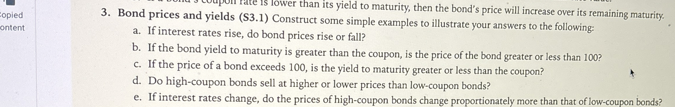 Bond prices and yields ( S 3 . 1 ) Construct some