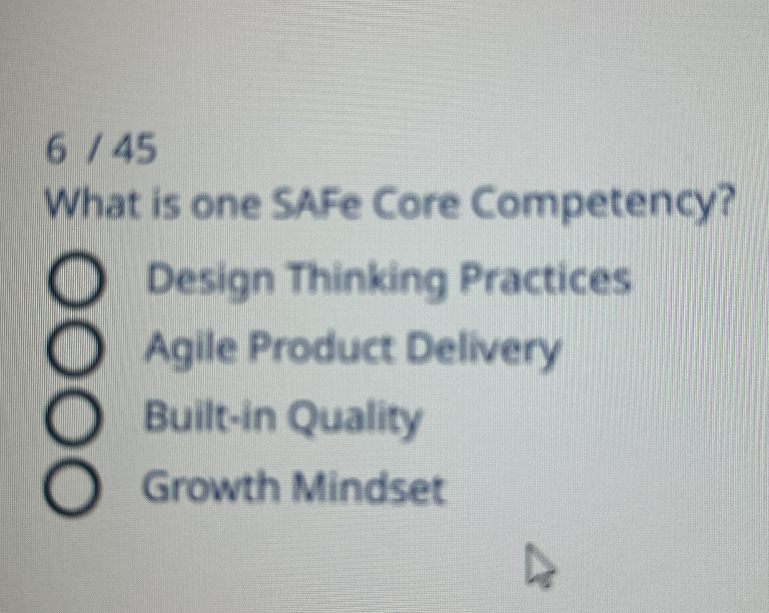 6 4 5 What is one SAFe Core Competency? Design