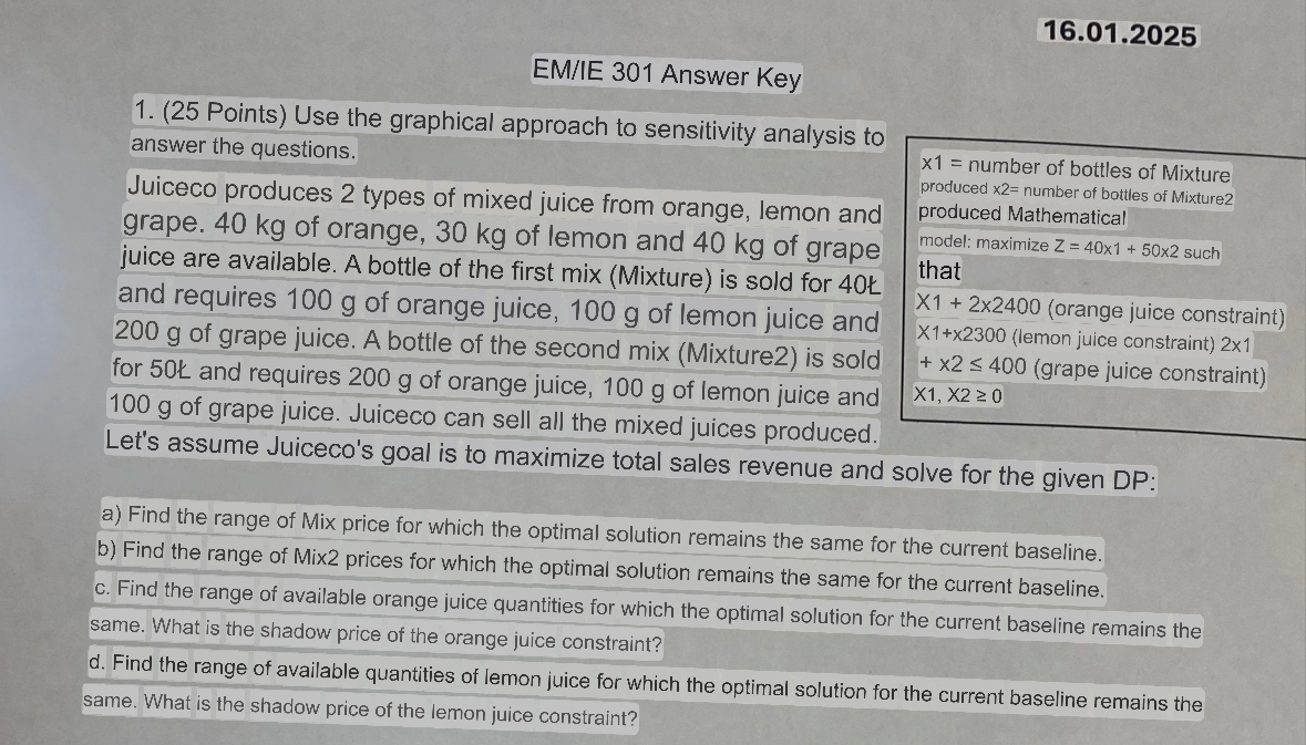 1 6 . 0 1 . 2 0 2 5 EM / IE 3 0 1 Answer Key ( 2