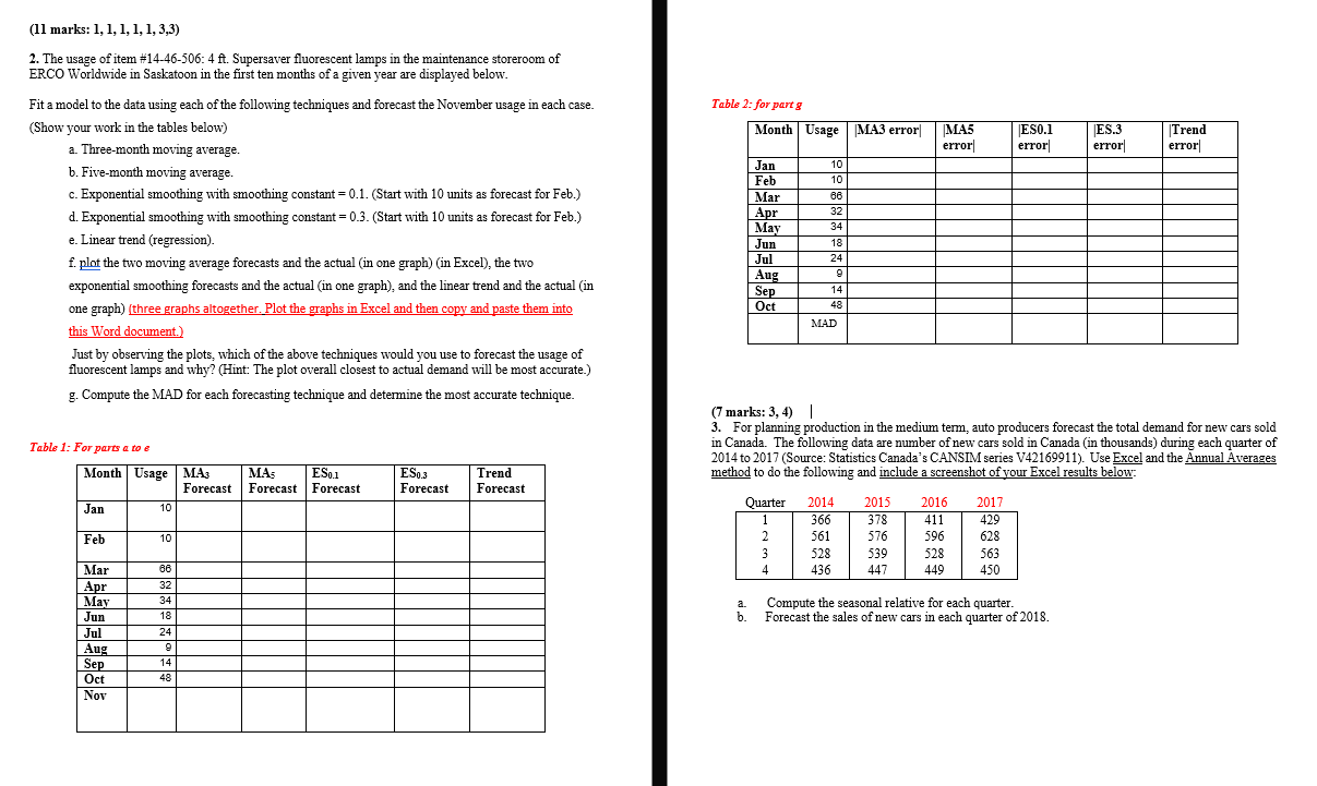 Please assist with # 2 including the tables