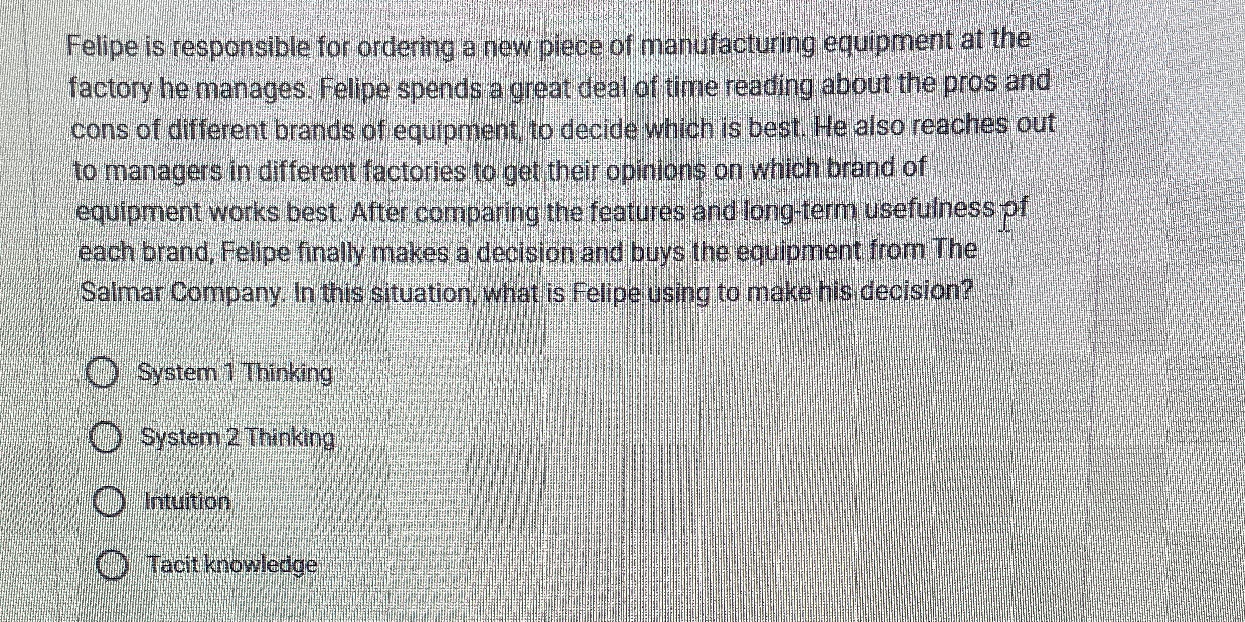 Felipe is responsible for ordering a new piece of