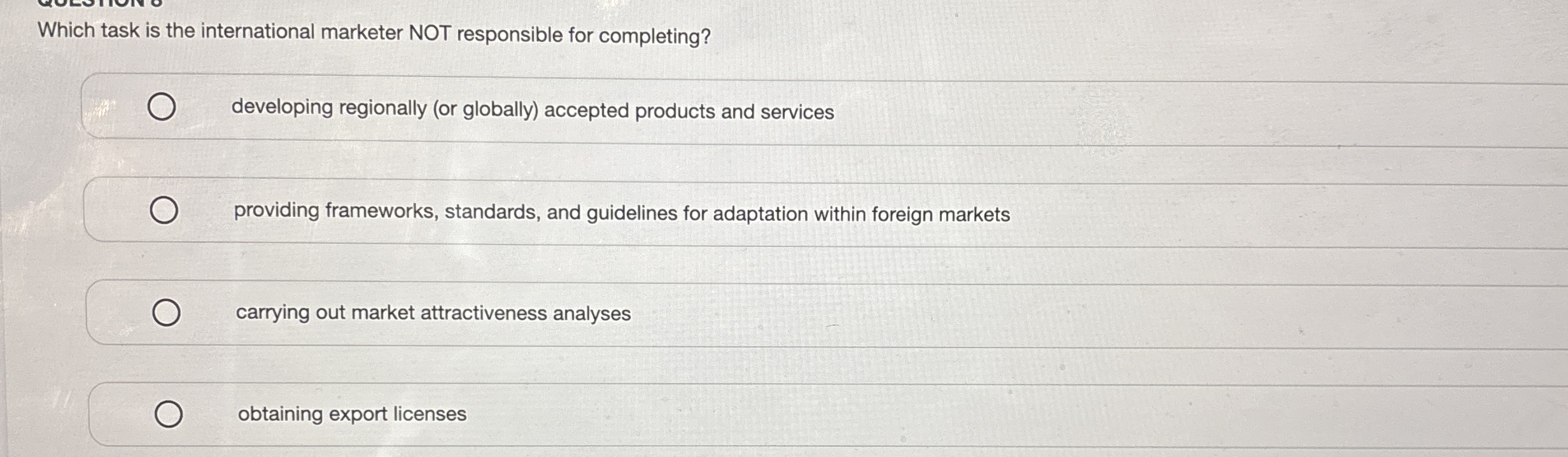 Which task is the international marketer NOT