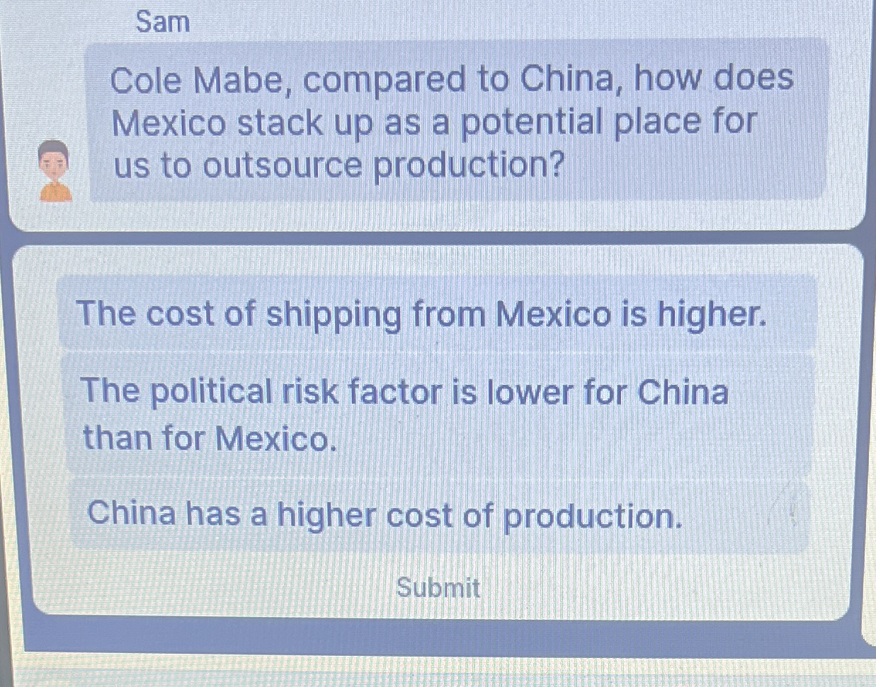 Sam Cole Mabe, compared to China, how does Mexico