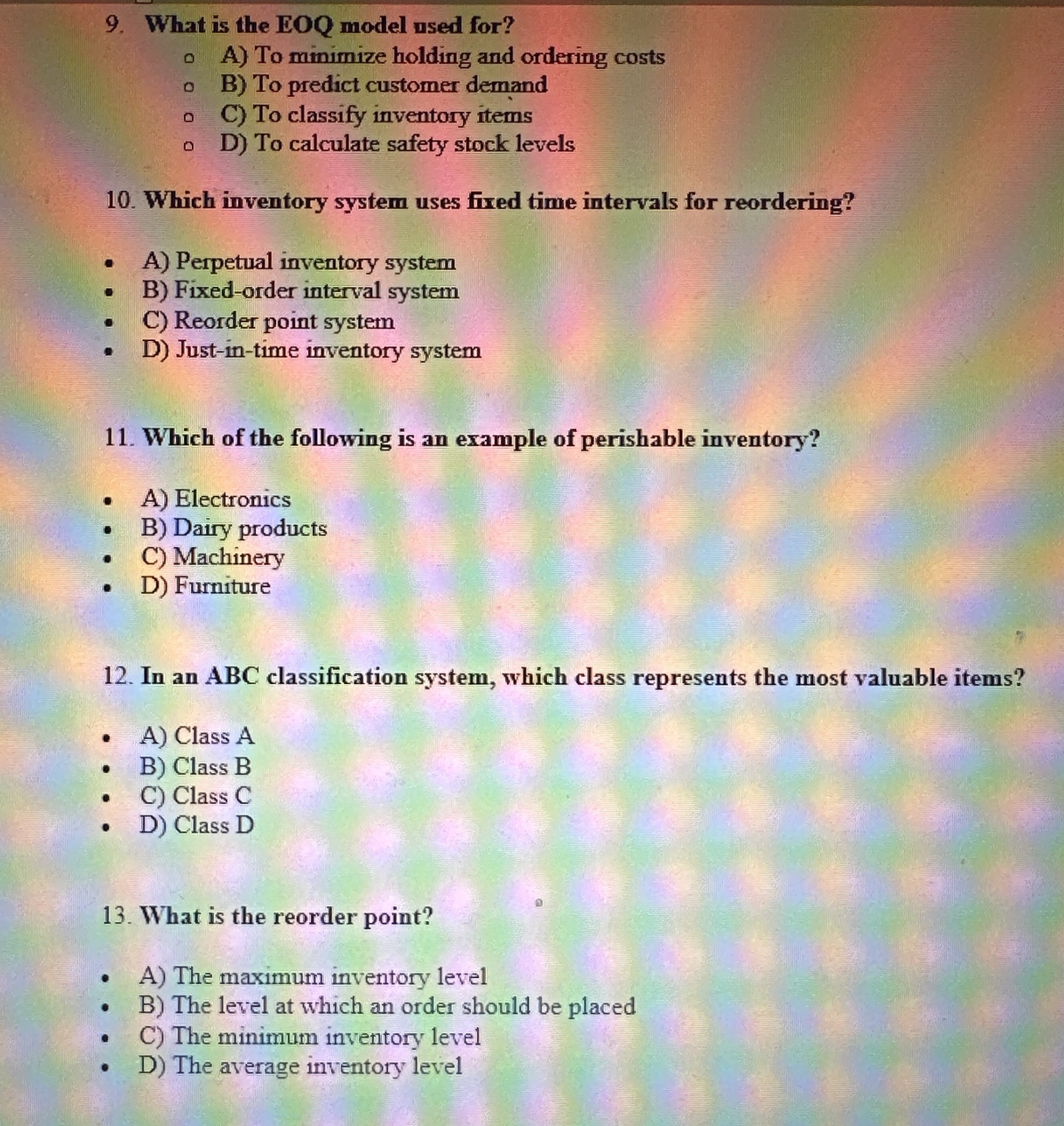 What is the EOQ model used for? A ) To minimize