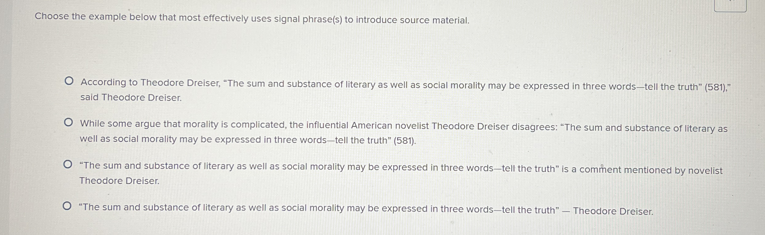 Choose the example below that most effectively