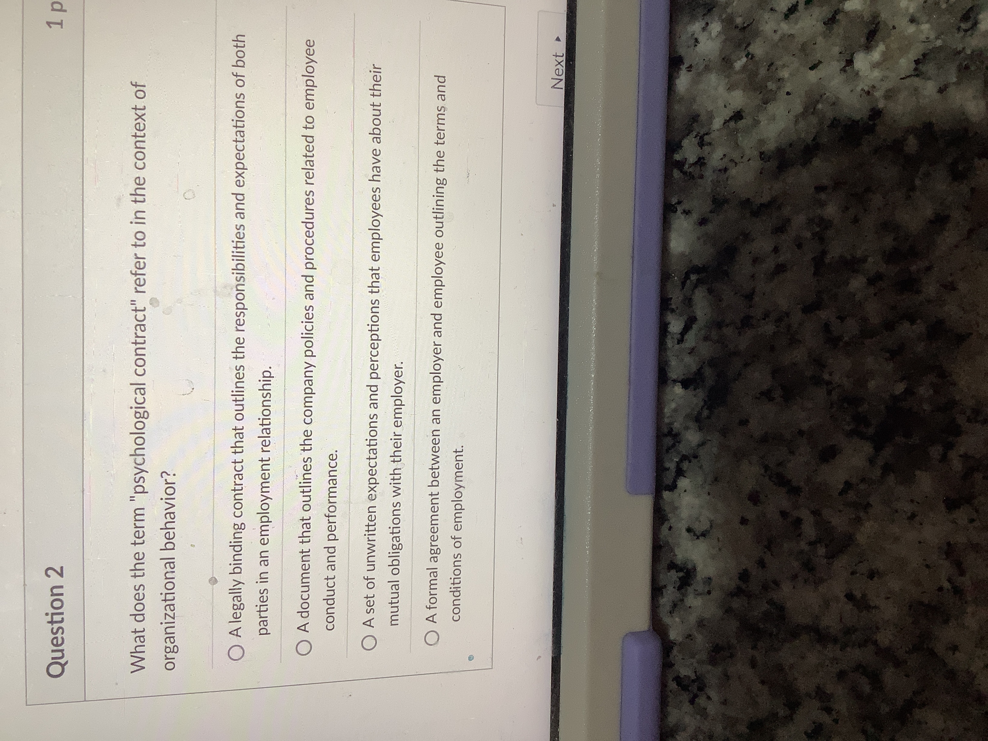 Question 2 What does the term "psychological