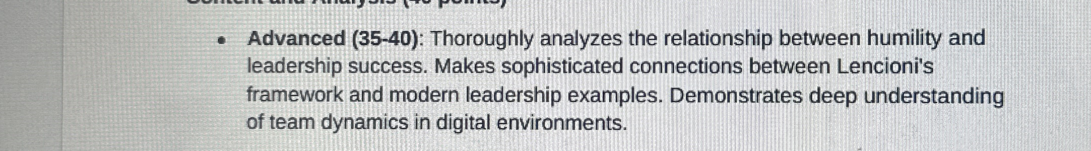 Advanced ( 3 5 - 4 0 ) : Thoroughly analyzes the